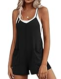 Ekouaer Rompers for Women Summer Casual Sleeveless Short Overalls Boho Spaghetti Strap Shorts Jumpsuit with Pockets Black M