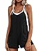 Ekouaer Rompers for Women Summer Casual Sleeveless Short Overalls Boho Spaghetti Strap Shorts Jumpsuit with Pockets Black L