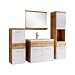 Produktbild Badezimmer Badmöbel Set Alba 60cm Waschbecken Eiche mit Weiß - Unterschrank Hochschrank Waschtisch Möbel