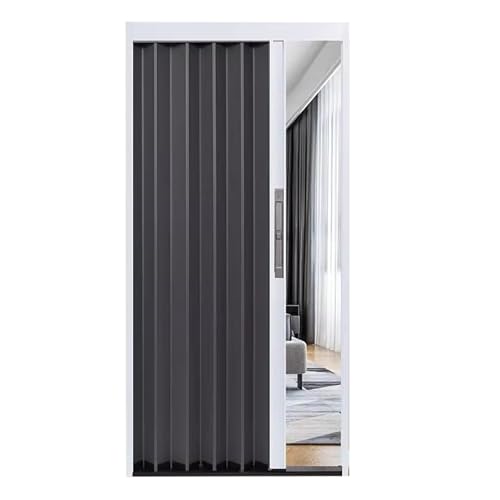 Folding Door Internal Concertina Accordion Doors Grey Finish Effect, Metal Aluminum Locking Concertina Door Room Divider Doors, Custom Height And Width, Modern Sliding Door(White frame,42x80in(106x203