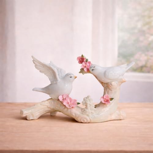 Image of ARMONIA Love Bird Showpiece | Premium White Ceramic Figurine with Floral Design | Romantic Home Decor | Best Valentine's Day Gift for Girlfriend, Wife & Couples
