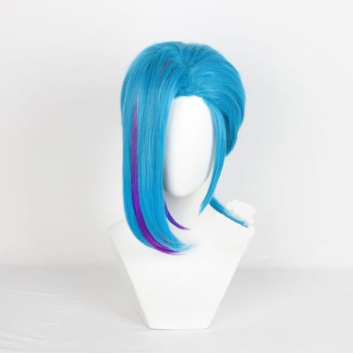 WCCNKK Anime Cosplay Parrucca Arcane Jinx Parrucca Blu Halloween Costume Cosplay Parrucca, per Festa Carnevale Natale, Mostra di Animazione, Accessori Decorativi, con Berretto per Parrucca