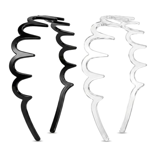 Spenlly 2Pcs Zig Zag Headbands for Women Girls, Plastic Shark Tooth Hair Comb Fashion Non Slip Teeth Hair Accessories (Black Transparent, One Size)