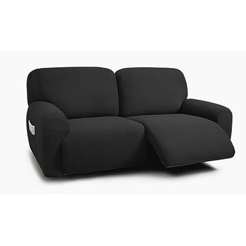 ULTICOR Extra Wide 75" - 100", Reclining 2 Seater Sofa, Extra Wide Reclining Love Seat Slipcover, 6-Piece Jacquared Fabric, Reclining Sofa Covers, Thick, Soft, Washable (Style 3) (Black) Cover