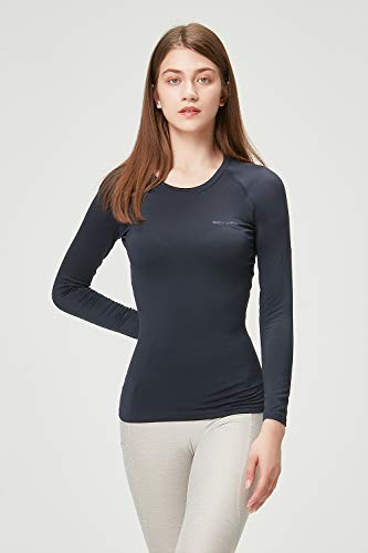 Devops Women's 2 Pack Thermal Long Sleeve Shirts Compression Baselayer Tops (Small, Black/Navy) #TOP8
