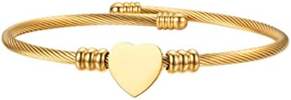 Jeolory Shiny Cute Stainless Steel Love Heart Pendent Charm Adjustable Wrist Bracelet Bangle Cuff Fashion Jewelry