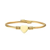 Jeolory Shiny Cute Stainless Steel Love Heart Pendent Charm Adjustable Wrist Bracelet Bangle Cuff Fa