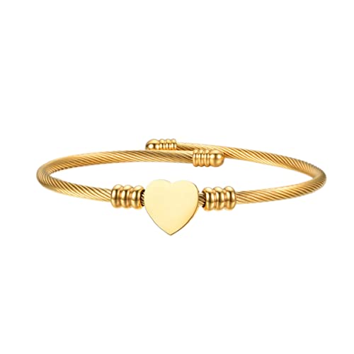 Jeolory Shiny Cute Stainless Steel Love Heart Pendent Charm Adjustable Wrist Bracelet Bangle Cuff Fashion Jewelry #TOP6