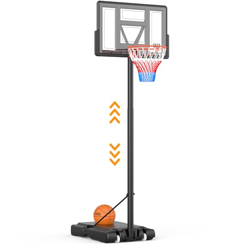 KZS Basketball Hoop Indoor Outdoor 4.3ft to 10ft Three Adjustable Height for All Ages Portable...