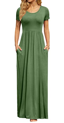Image of DB MOON Womens 2026 Summer Maxi Dresses Casual Short Sleeve Empire Waist Spring Long Dress with Pockets