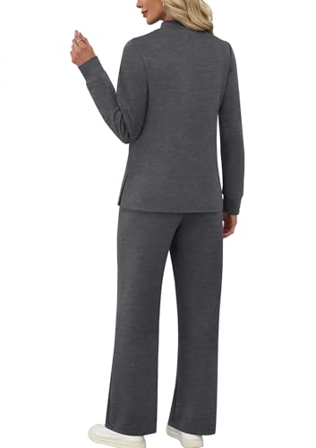 Image of WIHOLL Two Piece Sets for Women Fall Travel Vacation Outfits 2026 Long Sleeve Lounge Sets Side Slit Wide Leg Pants XS-3XL