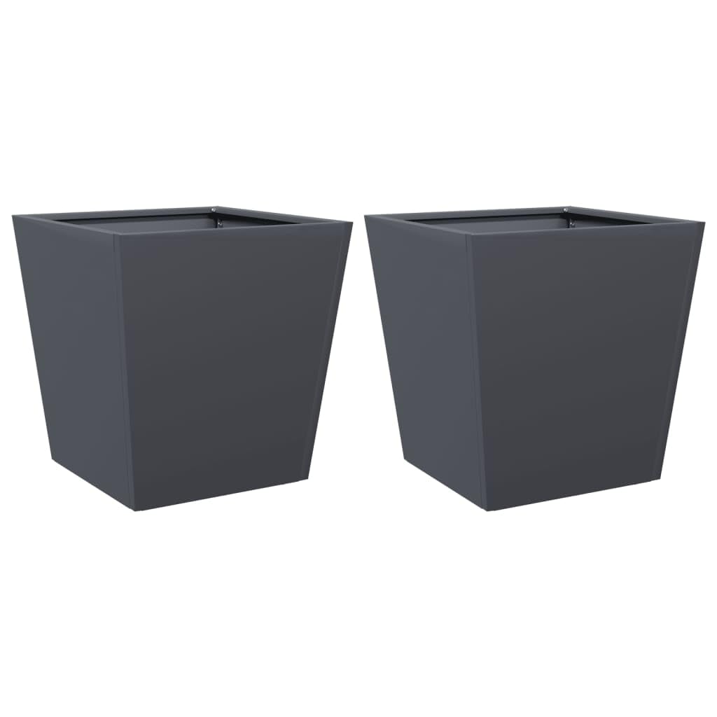 Pots de fleurs carrés extérieurs en acier anthracite pour plantes et herbes de jardin 40x40