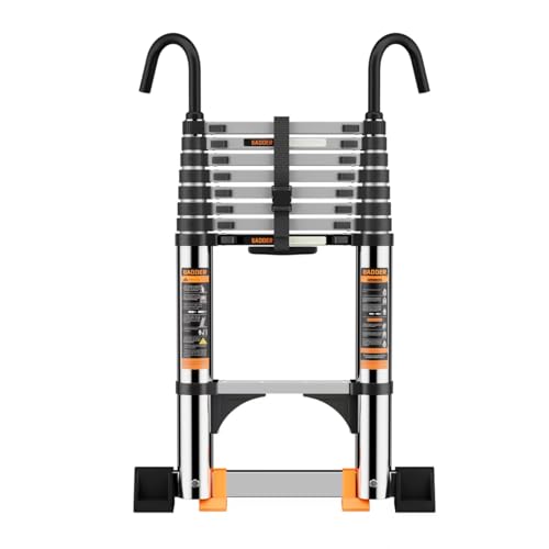 Telescopic Ladder,2.9M Stainless Steel Thickened High-Strength Loft Ladder, step ladder with Stabilizer Bar and Detachable Hooks, Multi Purpose Extendable Portable Folding Ladders (2.9M/9.5FT) option
