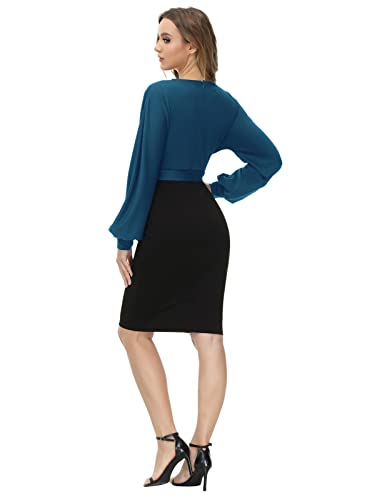 Grace Karin Bodycon Dresses For Women Wrap Batwing Sleeve Professional Work V Neck Dress Blue-Black M #TOP3