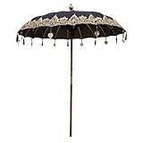 Oriental Galerie XXL Bali Sonnenschirm Balinesischer Schirm Garten Baumwolle Sonnenschutz Handarbeit Retro Vintage Dekoschirm 2-teilig ca. 220 Ø cm Schwarz-Gold