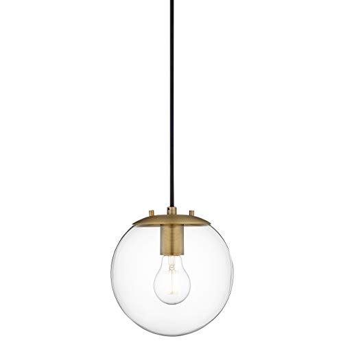 Linea Di Liara Sferra Modern Large Glass Pendant Light Kitchen Island Brass Pendant Lighting Clear Glass Globe Pendant Light Mid Century Hanging Light Fixture, Led Bulb Included, Ul Listed #TOP1