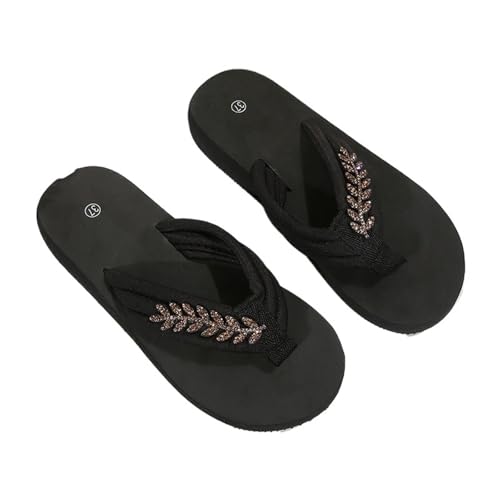 Flip Flops With Rhinestones For Women Thick Sole Med Heel Slippers Woman
