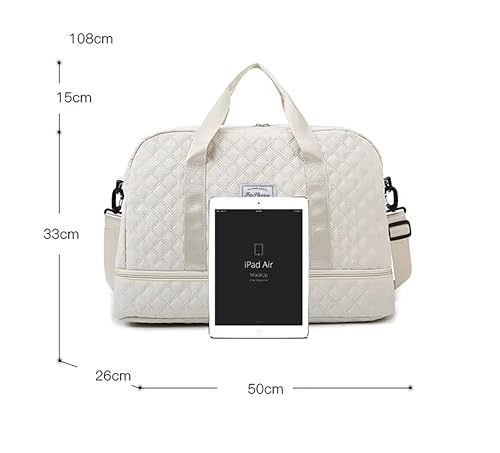 Image of WILDHORN 37 litres Nylon Travel Duffle Bag for Men & Women | 49 cm Weekender Gym Bag with Back Zipper Pocket & Trolley Strap | Overnight Cabin Luggage Shoulder Bag (Off-White)