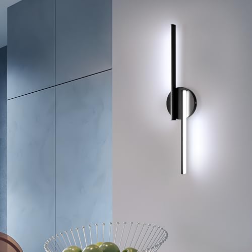 Osairous Lampada da Parete LED Interno, 22W 2475LM Applique da Parete Alluminio Camera da Letto, 55CM Nero Lampada a Muro Moderno Bianco Freddo 6500K per Bagno Lampada Soggiorno Scale Corridoio