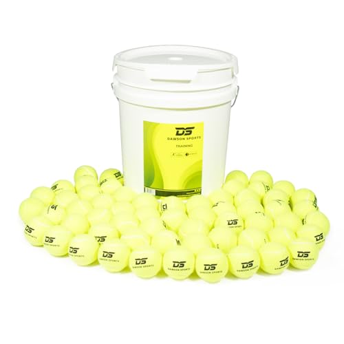 Dawson Sports Low Bounce Training Tennis Balls - Set of 60, high-visibility neon yellow balls, Ideal for Practice, Training, and Teaching, School and Club, With Reusable Bucket for easy transport