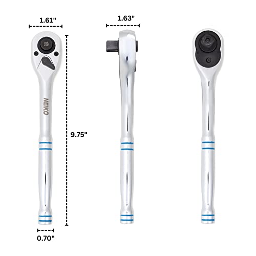 Image of Neiko 03117A 1 /2 Inch Ratchet Wrench, 100-Tooth Reversible Ratchet, 3.6 Degree, Quick Release 1 /2 Drive Ratchet, 10 inch Long Handle Ratchet, Oval Head Socket Wrench, CR-V Steel Half Inch Rachet Wrench