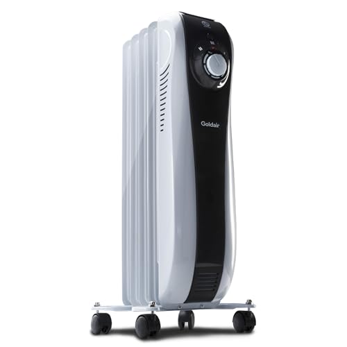 Goldair 1000W 5 Fin Oil Column Heater with 3 Heat Settings and Adjustable Thermostat, For Small to Medium Rooms, White/Black