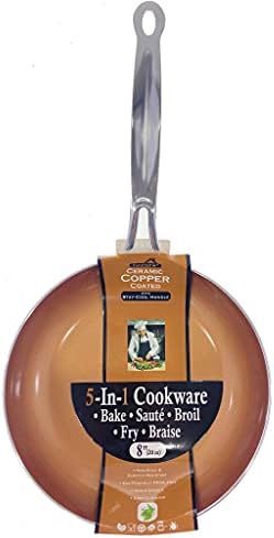 Eurohome - Ultra Nonstick Ceramic Coated Copper Fry Pan With Stay Cool Handle - Scratch Resistance Ceramic Coating Heats Quickly and evenly For Easy Cooking - Dishwasher Safe - 8 Inch Diameter Pan