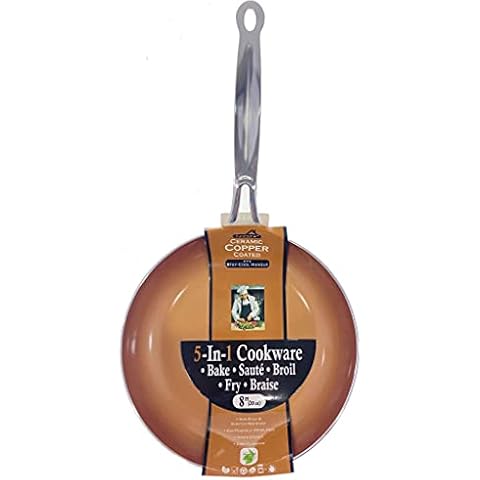 Eurohome - Ultra Nonstick Ceramic Coated Copper Fry Pan With Stay Cool Handle - Scratch Resistance Ceramic Coating Heats Quickly and evenly For Easy Cooking - Dishwasher Safe - 8 Inch Diameter Pan Cover