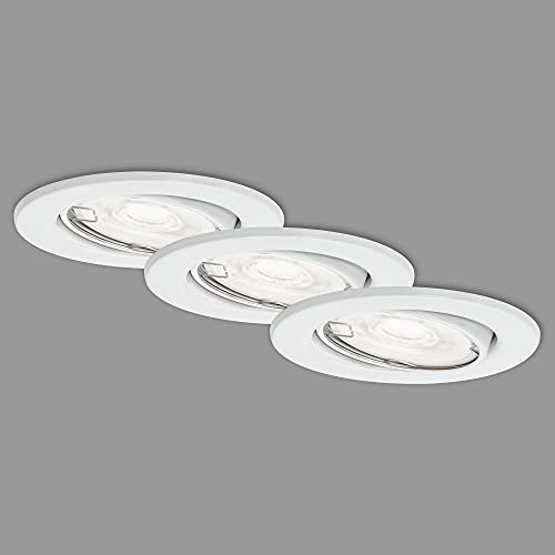 Preisvergleich Produktbild BRILONER Leuchten - LED Einbauleuchten, 3er Set Deckenlampen, LED-Module schwenkbar, Farbtemperatur, Dimmbarkeit, je 5 Watt, je 400 Lumen, 3.000 Kelvin, IP23, Weiß, 86x70mm (DxH), 7182-036