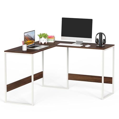 Image of BLUEWUD Corbyn Engineered Wood Study and Computer Laptop Table for Home or Office, WFH Desk, with Metal Legs for Adults Kids Students Work from Home (L- Shape, Brown Maple & White)