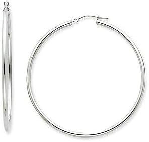 Medium to Large (M/L) 14k White Gold 1 3/8" Hoop Earrings, 2x35mm, Round Classic Design, HYPOALLERGENIC | CLOSEOUT SALE
