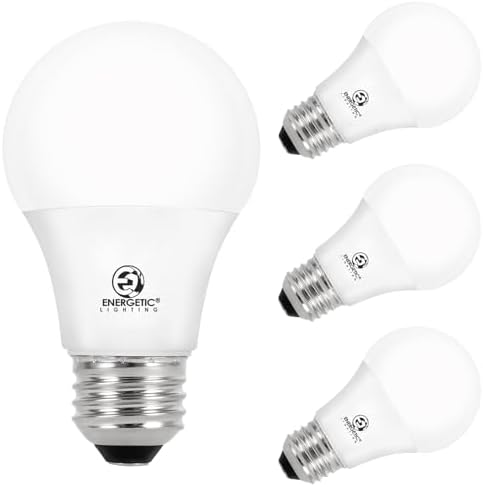 Energetic 60W Equivalent A19 LED Light Bulb, Soft White 2700K, E26 Standard Base, ETL Listed, 8W 760LM, Non-Dimmable LED Light Bulb, 15000 Hrs, 4 Pack