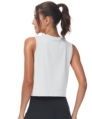 MAGCOMSEN Women's Workout Cropped Tops UPF 50+ Athletic Running Tank Tops Sleeveless Gym Sports Muscle Shirts3