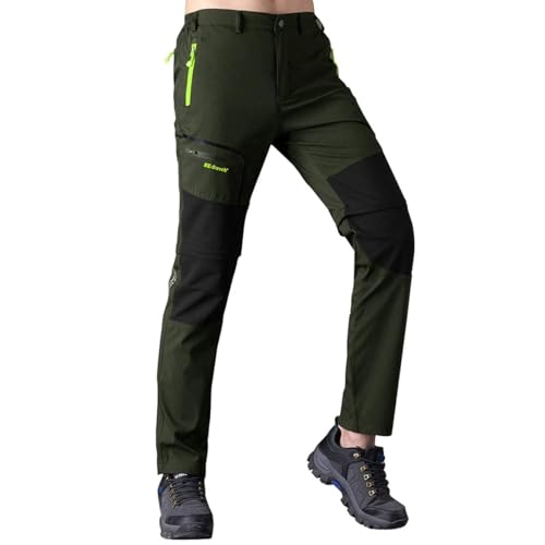 SANMIO Herren Wanderhose Zip Off Atmungsaktiv Arbeit Hosen Softshellhose Outdoor Sommer Funktionshose Trekkinghose Entfernbar Schnell Trockend (mit Gürtel) Grün, 3XL