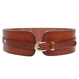 Beltiscool Women's High Waist Elastic Linked Cowhide Stretch Tapered Comfort Leather Belt, Tan | l/xl-37