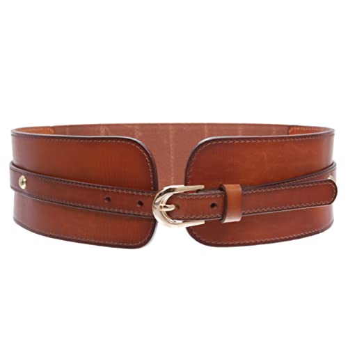 Beltiscool Women's High Waist Elastic Linked Cowhide Stretch Tapered Comfort Leather Belt, Tan | l/xl-37
