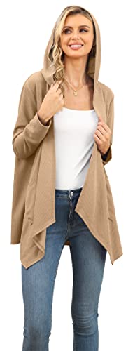 Image of VIISHOW Womens Lightweight Casual Hoodie Cardigans Open Front Waffle Knit Long Sleeve Outwear Coat with Pockets