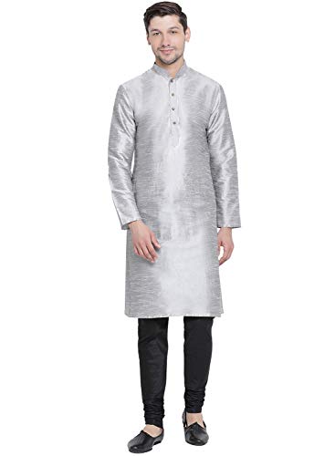 Image of VASTRAMAY VM Mens Silk Blend Kurta Pyjama Set - Classic Ethnic Attire for Timeless Style and Cultural Celebrations | Soft Comfortable Solid Full Sleeves Kurta and Churidar Pyjama Set