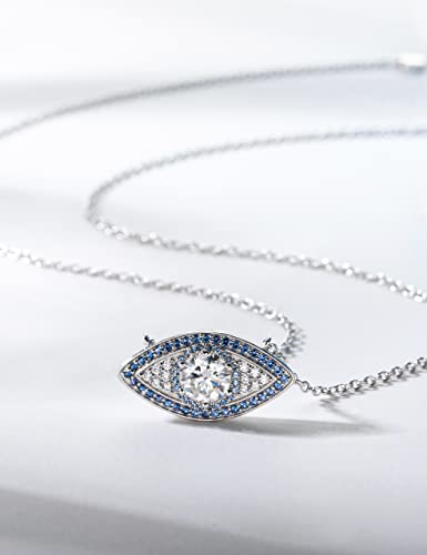 CannyCat Moissanite Evil Eye Pendant Necklace with 1.2 CTTW D color VVS Moissanite & Lab-Created Sapphire - Sterling Silver Chain 16'+2' Lucky Gift for Women3