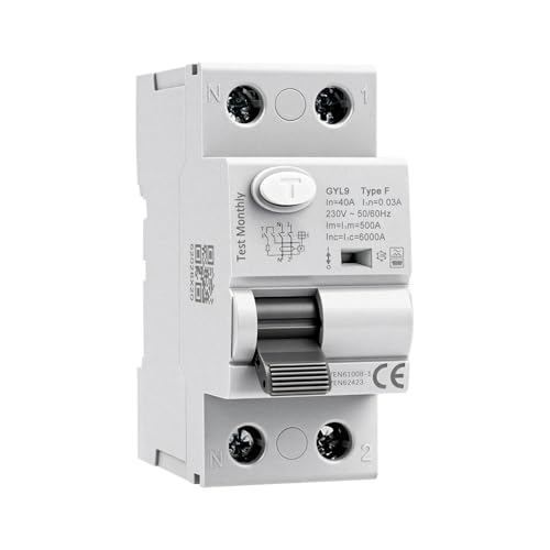 Disyuntor diferencial 40A 30mA tipo F Interruptor diferencial 40A 30mA 6kA RCCB 2 polos AC230V disyuntor de corriente residual Apto para equipos con carga de frecuencia variable monofásica GYL9