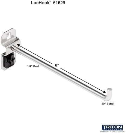 Triton Products 61629 Stainless Steel LocHook 6-Inch Single Rod 90-Degree Bend 1/4-Inch Dia, Pegboard Hook for Stainless Steel LocBoard, 3-Pack, Silver