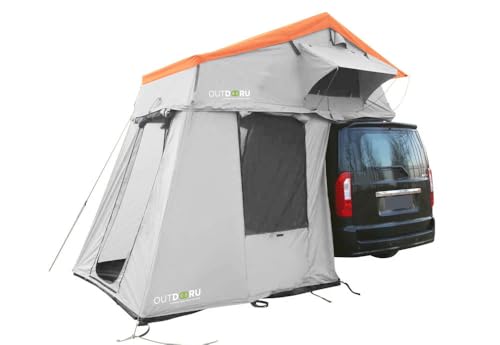 Family Plus Tente de toit flexible pour 1 à 4 personnes (160 cm) avec auvent, tapis en maille, fenêtre de toit, échelle, housse en PVC, sac à chaussures,...