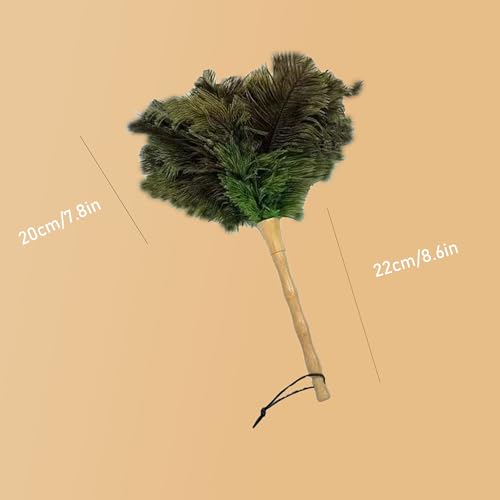 Image of Ostrich Feather Dusters, Naturally Soft, Easy to Dust, Multi-Purpose Use, Solid Wood Handle, 17.3'' Long, Dark Green