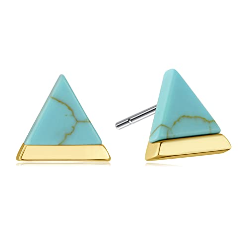 Turquoise Stud Earrings For Women 18K Gold Plated Triangle Earrings Hypoallergenic Small Studs Nickel Free Earrings For Women Girls #TOP6