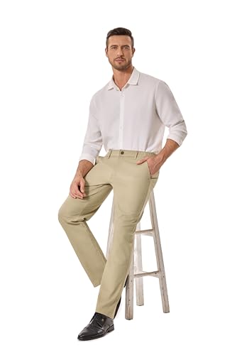voeeron Men's Elastic Waist Pants Relaxed Fit Khaki Pants Wrinkle Resistant Flat Front Casual Pant4
