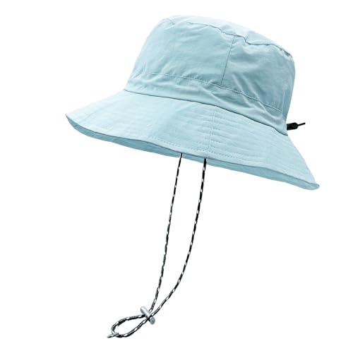 woogwin Waterproof Bucket Rain Hat with Chin Strap Quick Dry Packable Boonie Sun Hat Safari Hat UV Protection(Light Blue), Medium-X-Large