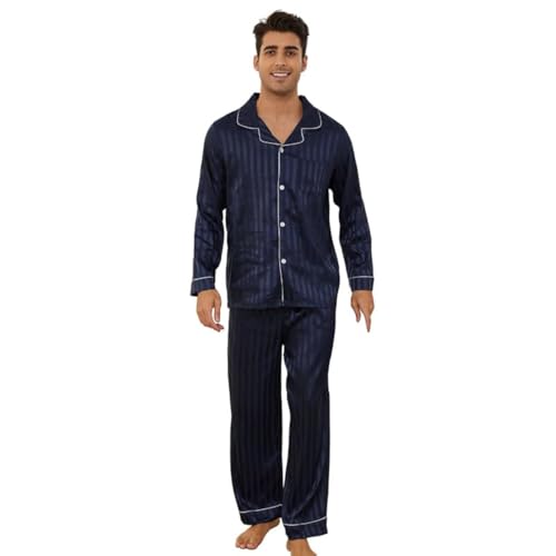 U2SKIIN Silk Pajamas for Men, Long Sleeve Men Satin Pajamas Set Striped Button Down 2-Piece Pjs Set