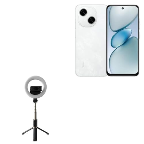 BoxWave Stand and Mount Compatible with Tecno Pop 9 4G - RingLight SelfiePod, Selfie Stick Extendable Arm with Ring Light - Jet Black