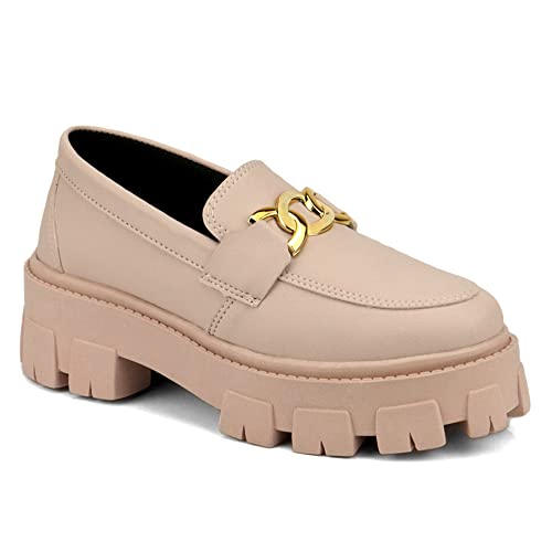 Mocassim Casual Feminino Aberto com Detalhe em Corrente e Sola Tratorada