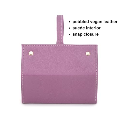 Image of Brouk & Co Leah 5 Eyewear & Jewelry Case - Pebbled Vegan Leather, Foldable Case, Snap Closure, Hanging Loop, Interior Mirror, 5 Compartments: Sunglasses and Jewelry (Purple)